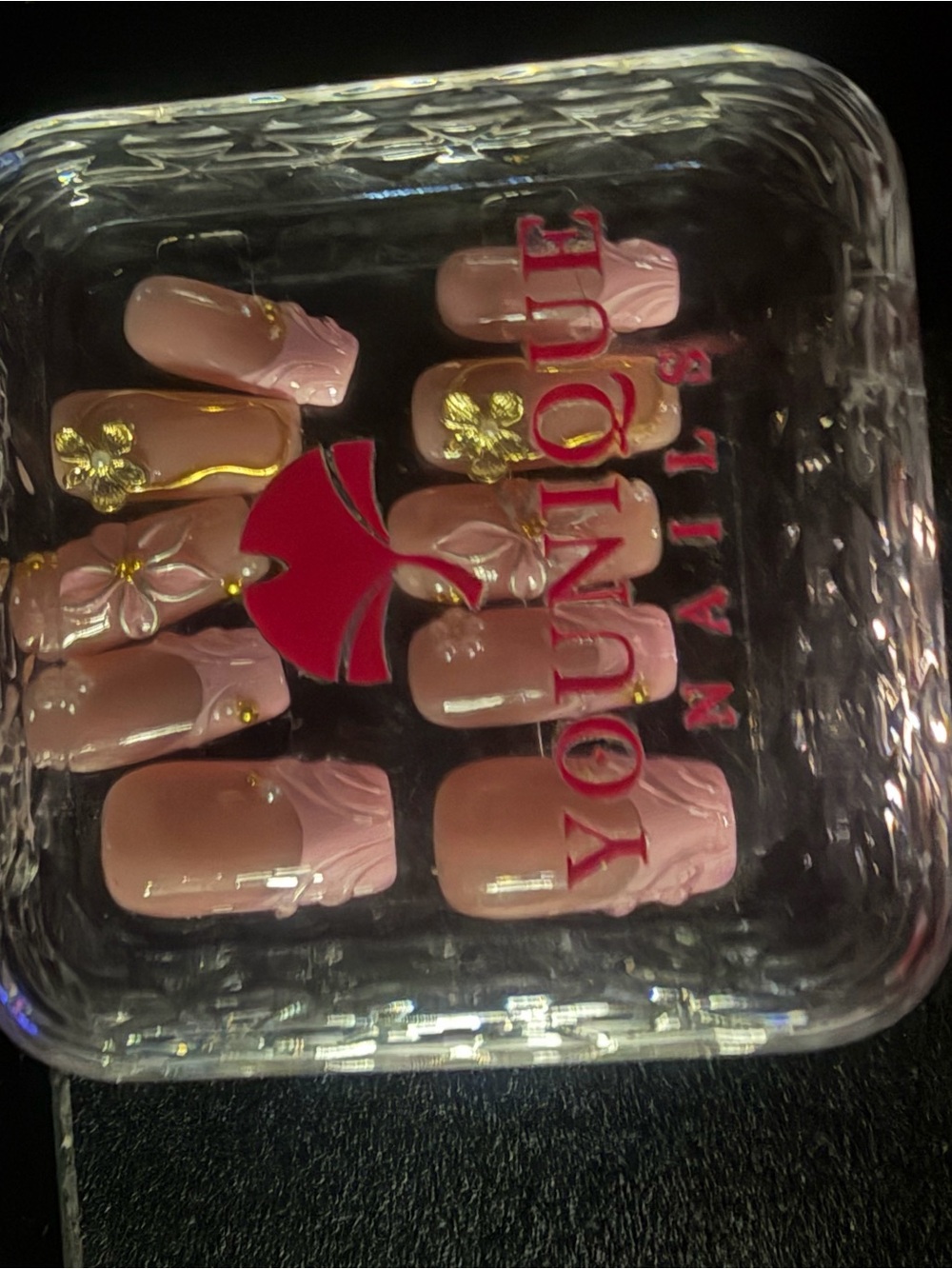 Younique Pink Press-On Nail Set with Gold Accents